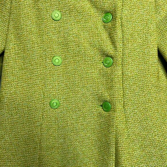 Vintage 60s Childrens Size 7 8 Green Double Breasted Wool Coat Button Front - Picture 5 of 10
